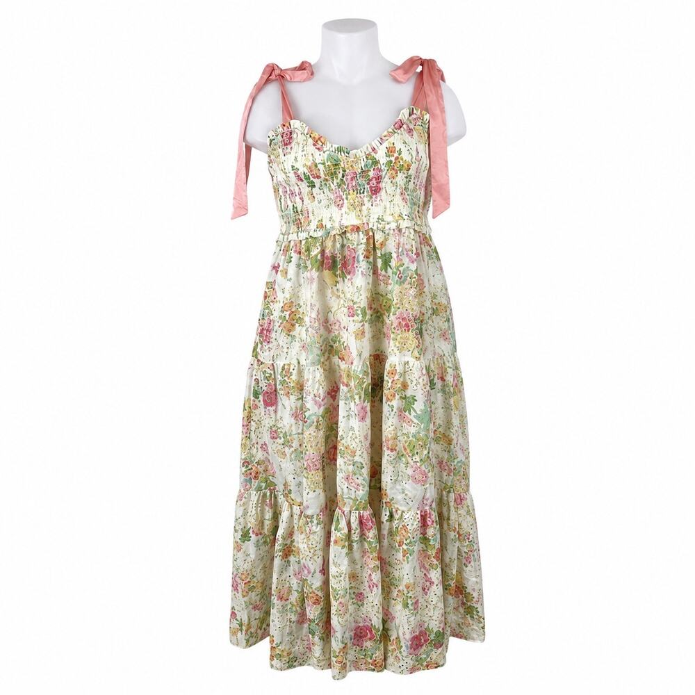 NEW GeeGee Floral Embroidery Eyelet Sleeveless Midi Tank Flare A-Line Dress 2XL
